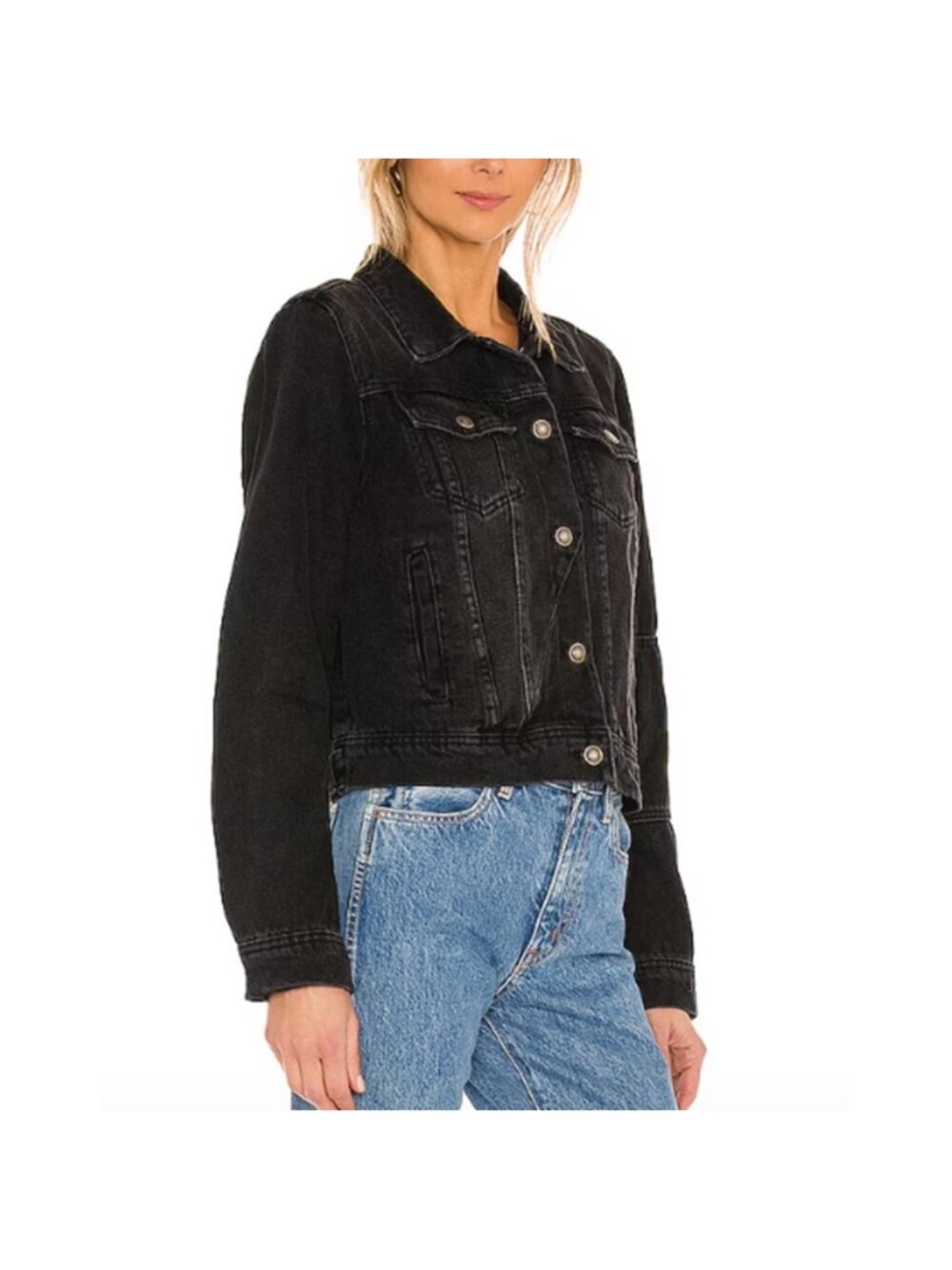 Free People Rumors Black Washed Denim Jacket Size S Oversized Distressed - Picture 2 of 12